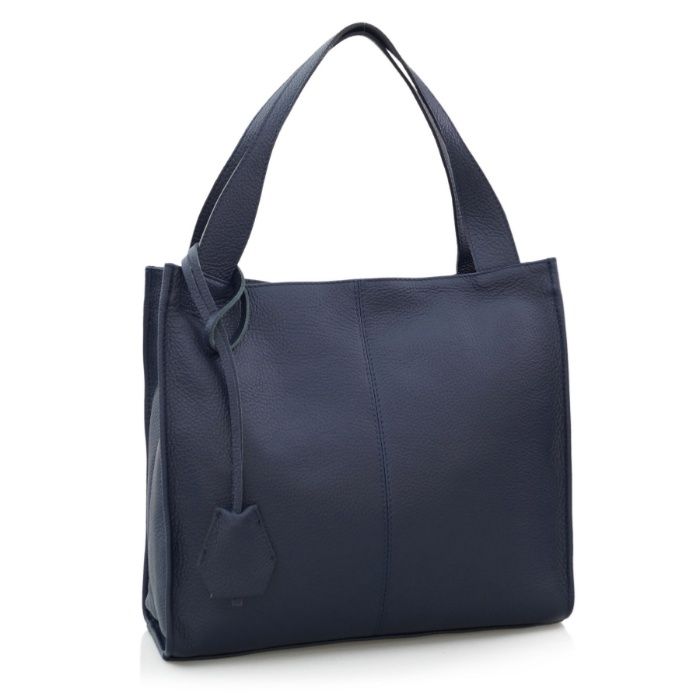 VERA PELLE torebka skórzana shopper klasyczna na ramię V074 granatowa