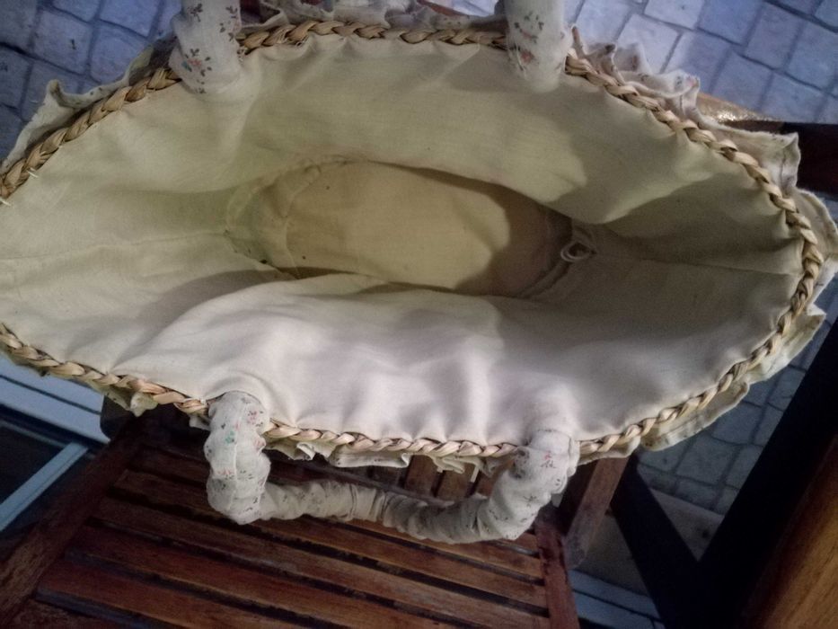 Cesta mala bolsa sacola de verga com aplicação e alças com tecido