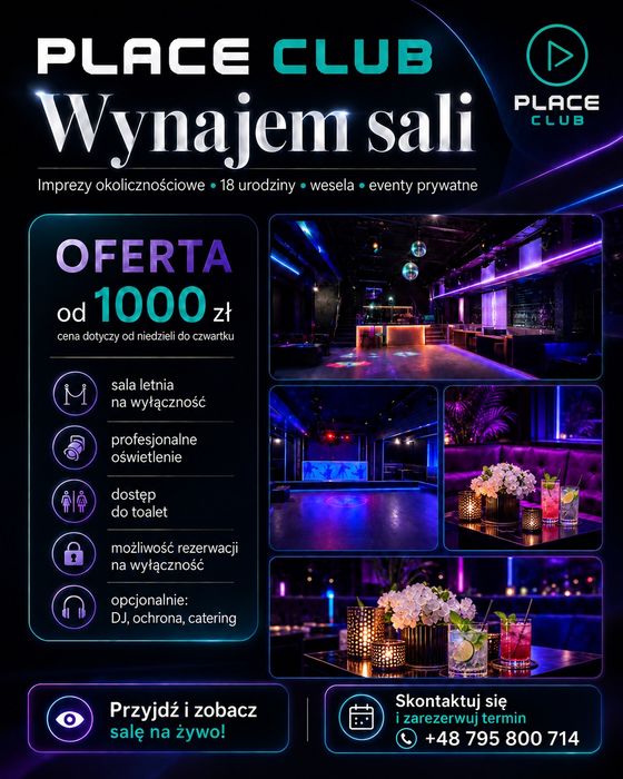 Sala na wynajem urodziny  18 firmówkę wesele