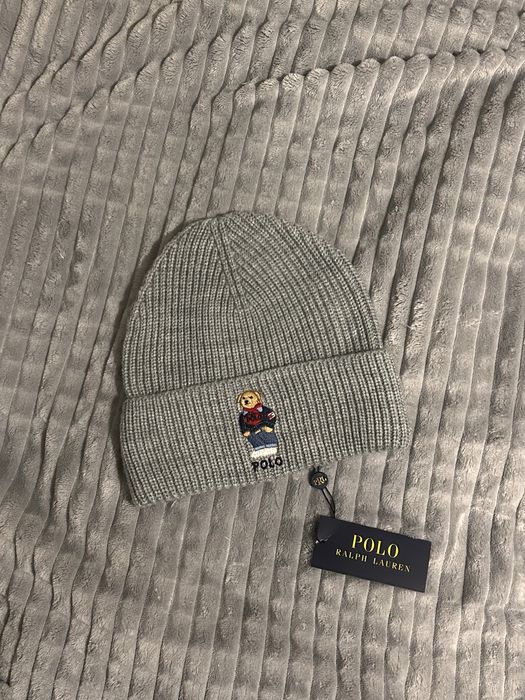 Czapka jasnoszara Ralph Lauren miś