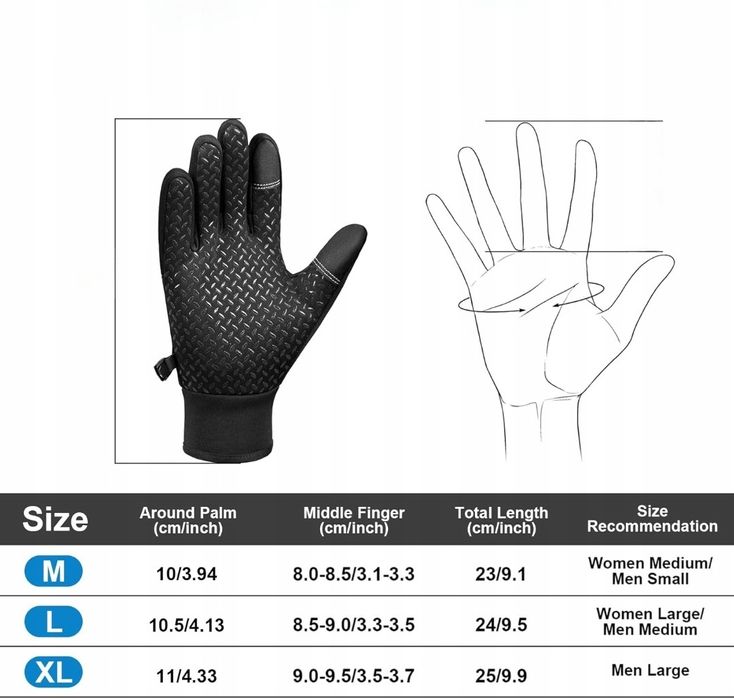 TTCOTOKE Rękawiczki Termiczne Unisex – Wodoodporne, Dotykowe, Antypośl