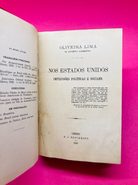 Nos Estados Unidos - Oliveria Lima - RARO