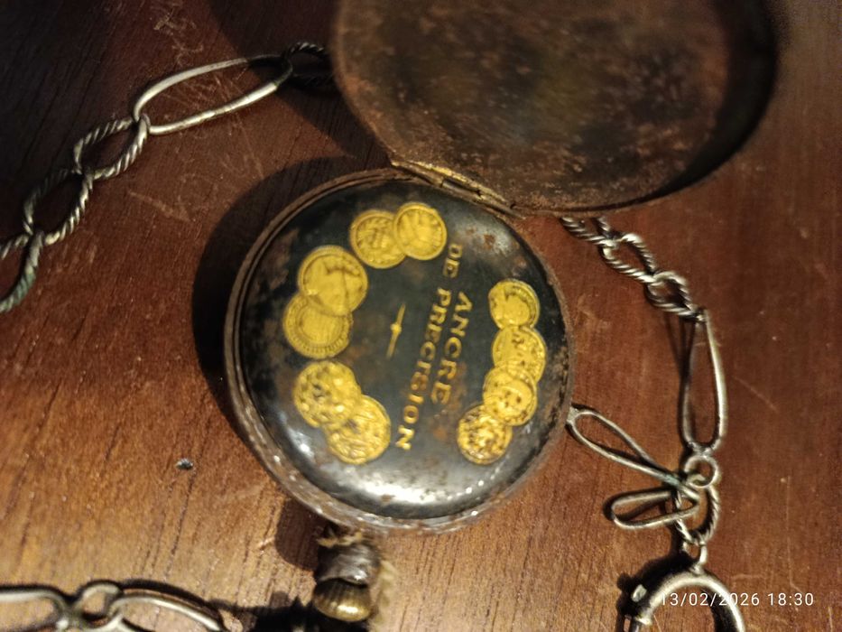 Relógio de bolso Suíço Cronômetro Anira Corrente de Prata 28 cm