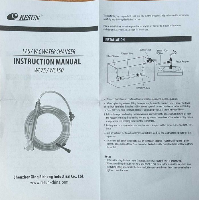 Resun zestaw do wymiany wody w akwarium Easy Vac 15 m, odmulacz