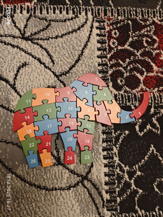 Puzzle drewniane układanka SŁOŃ literki-cyferki
