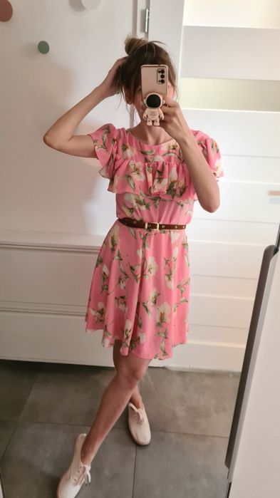 L 40 XL 42 piękna wiosenna sukienka z falbanką ślub wesele