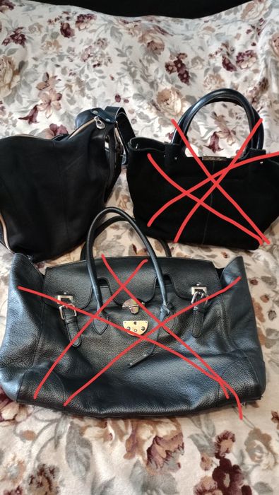 Кожаная черная сумка шопер