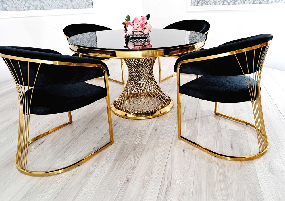 Jadalnia Glamour EUPHORIA Stół Ø130cm + 4 krzesła