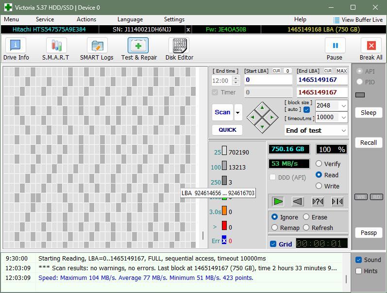 Dysk HDD 2.5 cala HITACHI 750GB HTS547575A9E384 obrotów 5400