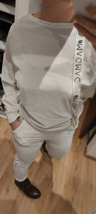 Perłowy dres komplet biały S magmac welur zestaw spodnie bluza