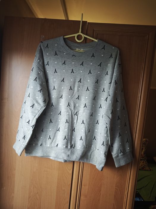 Bluza damska Sinsay rozmiar M szary z Wieżą Eiffla Paryż