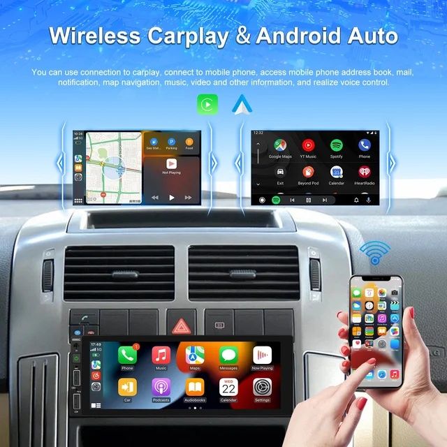 Rádio 1din 6,86" Android Auto e Carplay + Microfone NOVO