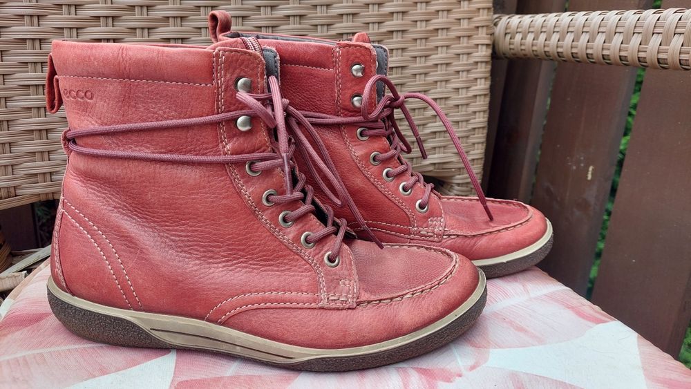 ECCO Botki Chase bordowe sznurowane trekkingowe skórzane wygodne lekki
