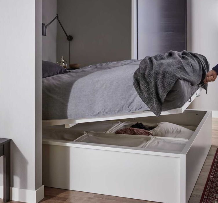 Łóżko_Stelaż_IKEA MALM 140×200 cm z pojemnikiem – biały – Stan Bardzo Dobry!