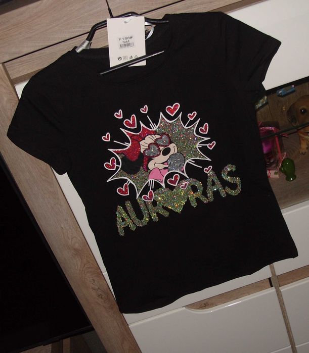 Serca _MIKI_HOLO cyrkonie czarna bluzeczka r. S/M