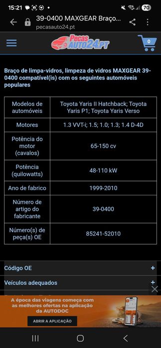 MAXGEAR Braço de limpa-vidros, limpeza de vidros para TOYOTA YARIS