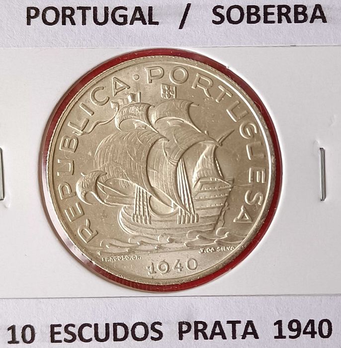 Moeda 10 Escudos 1940 da 2ª República Portuguesa  Emissão anual Prata