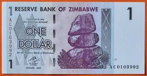 1 Dolar Zimbábue Nota