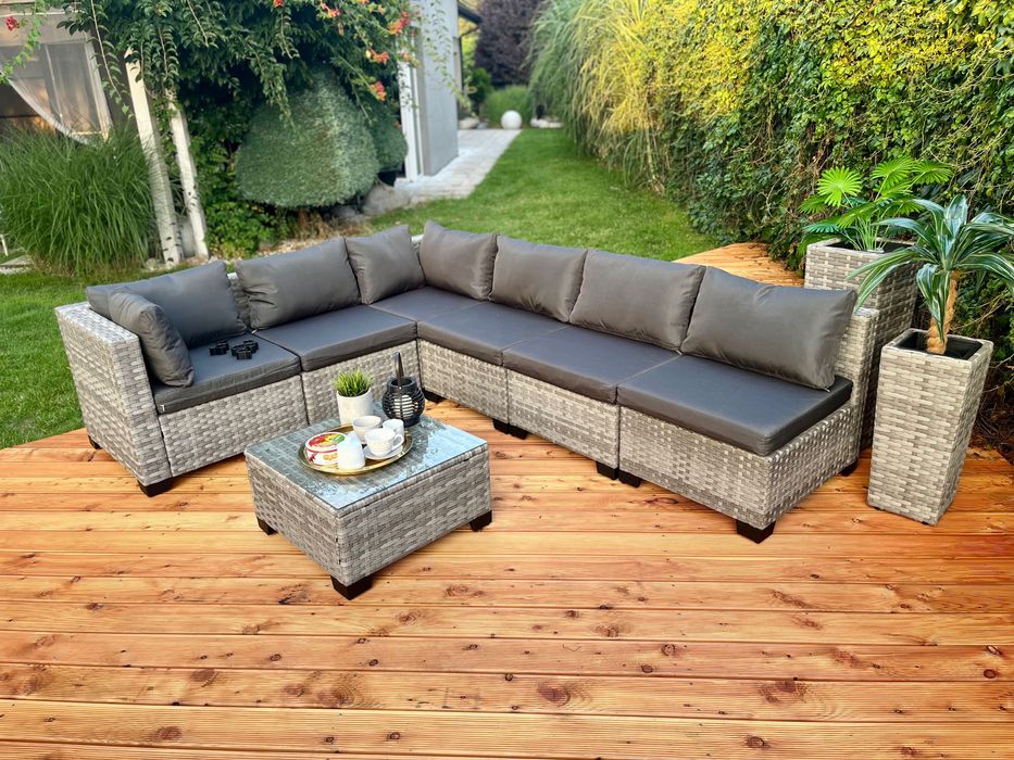 komplet technorattan PALERMO XL narożnik sofa szary mix technorattan