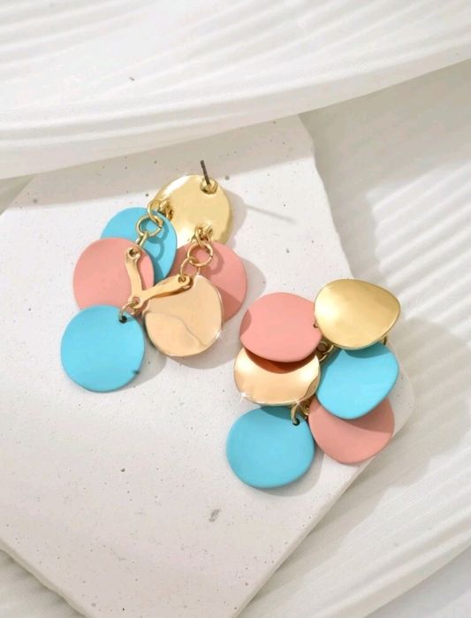 Kolczyki geometryczne kółeczka złoty różowy niebieski Biżuteria