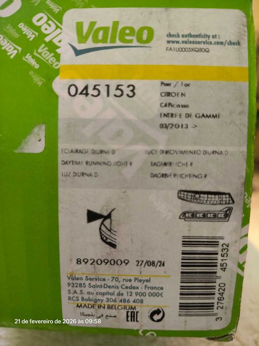 Farol DRL dianteiro direito Valeo original - Citroën C4 Picasso