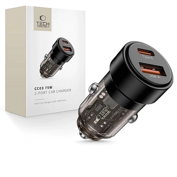 Ładowarka samochodowa CC03/2-porty PD75W - czarna