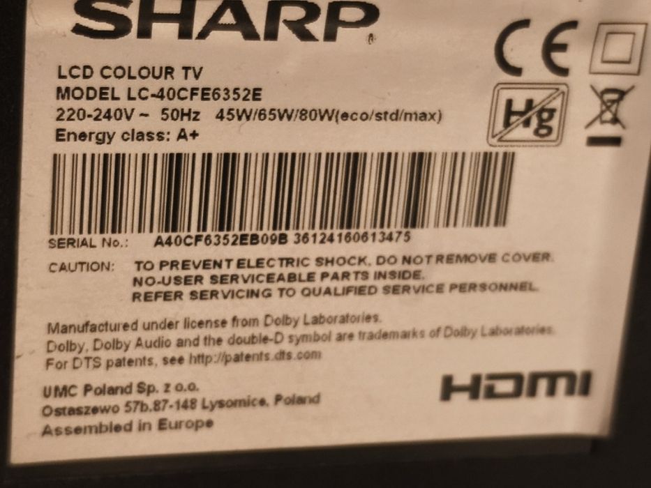 Telewizor Sharp LC-40CFE6352E na części