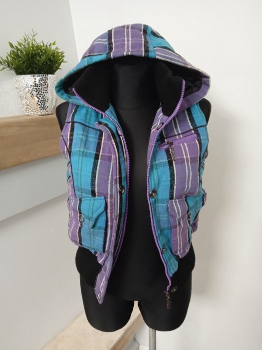 Bezrękawnik kamizelka ocieplana kaptur krata xs/s