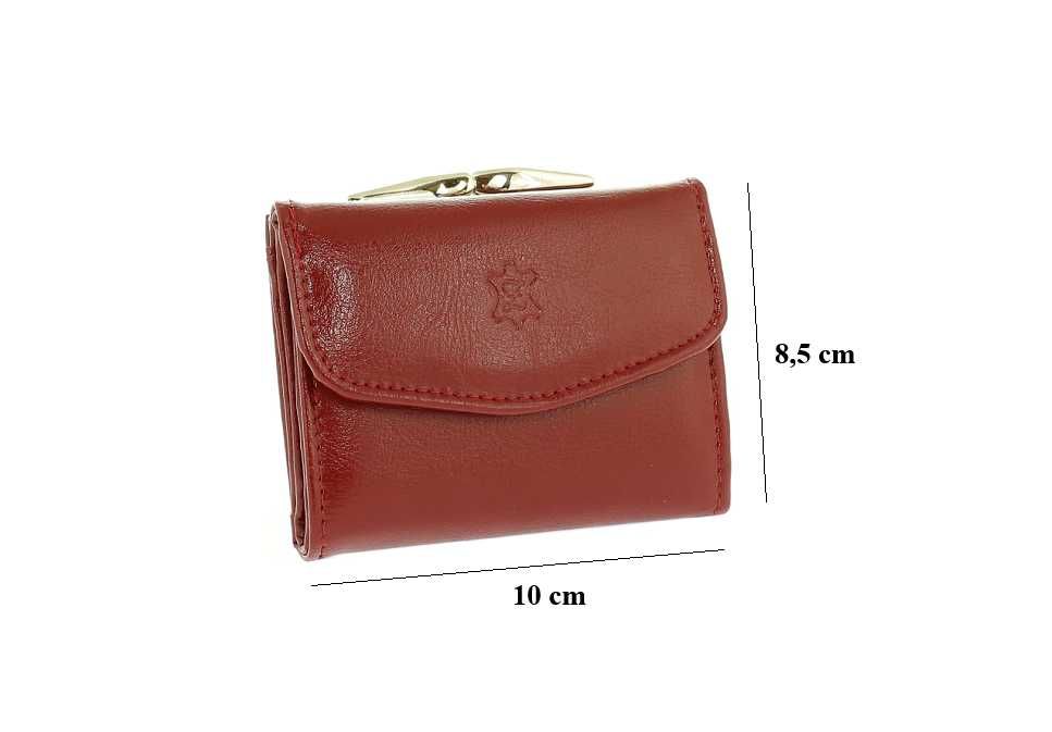Damska portmonetka skórzana mały portfel damski wiśniowy PL