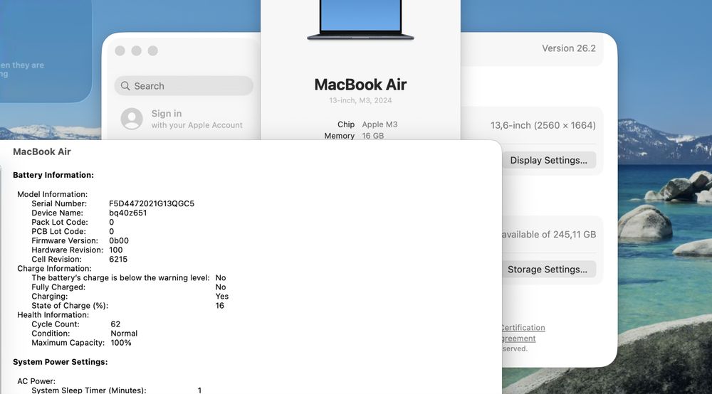 Засвіт Apple Macbook Air 13.6 M3 2024 16GB RAM 256GB SSD Midnight IL7450