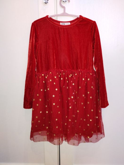 r. 110/116 welurowa czerwona sukienka dla dziewczynki z tiulem święta