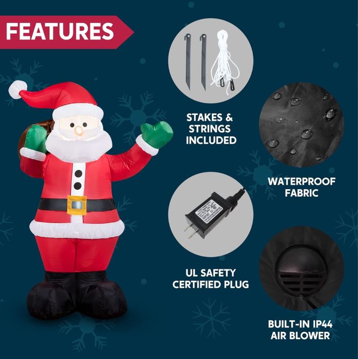 Nadmuchiwany Święty Mikołaj z torbą prezentową 180cm