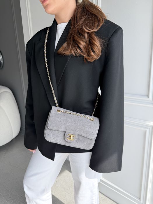 Сумка Chanel Mini Flap Bag замшева сіра