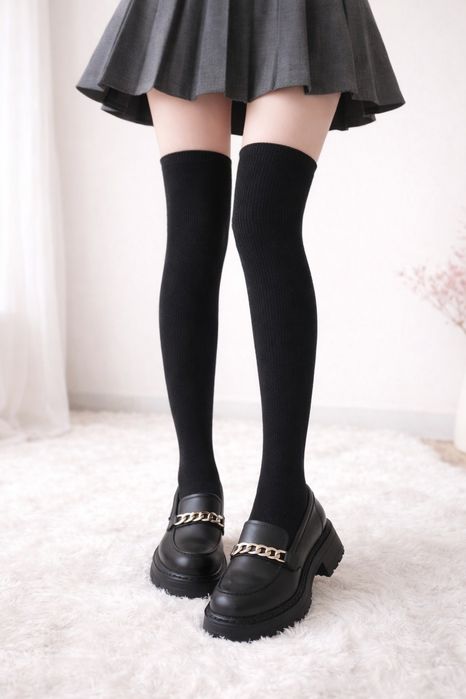 Zakolanówki czarne lekko błyszcząca nitka uniwersalne