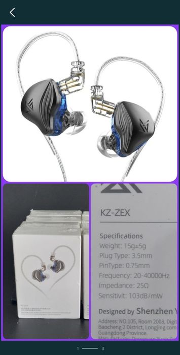 KZ - ZEX Azul In Ears NOVO Fones de ouvido / Auriculares