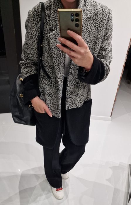 Płaszcz Religion oversize panterka 38 40 animal print welna