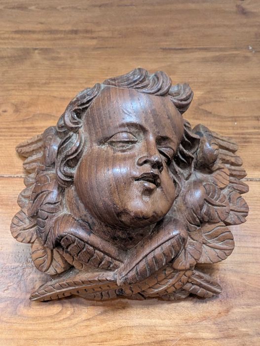 Querubim / Anjo em Madeira Entalhada - Estilo Barroco Vintage