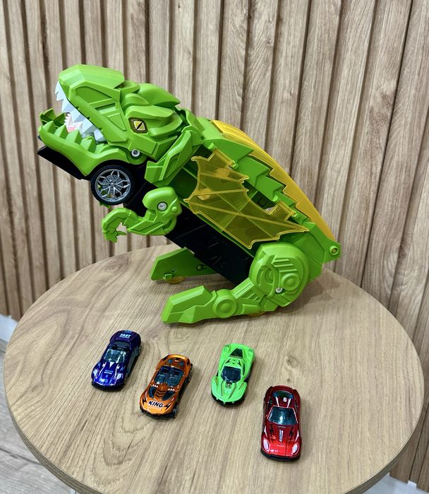 Трейлер-автовоз Дино з треком на спині + 4 машинки, довжина 33 см