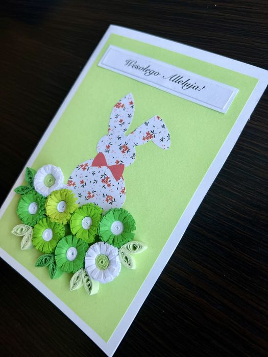 Kartka wielkanocna, zajączek, ręcznie robiona, quilling