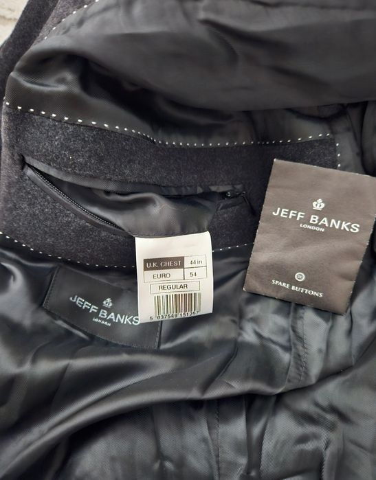Nowy Ekskluzywny Wełniany Płaszcz JEFF Banks z Kaszmirem 54 (XL)