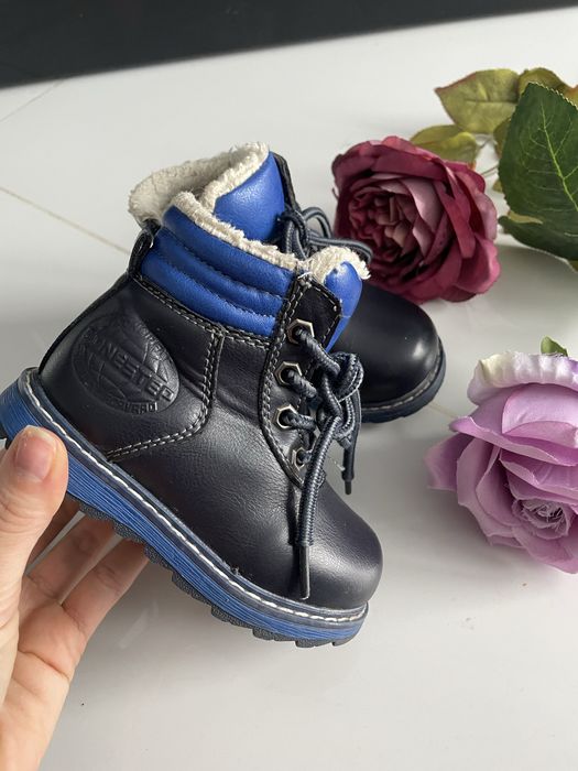 Buty kozaki na zimę zimowe śniegowce polarek w środku 22 granatowe