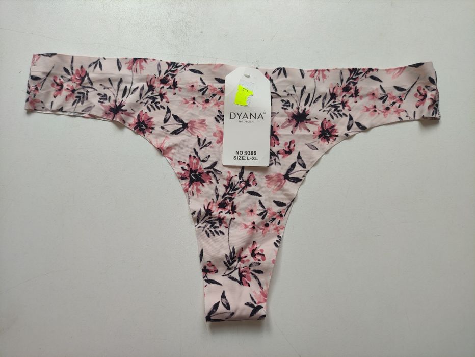 Majtki Stringi W Kwiaty L/XL Pudrowy Róż Bezszwowe