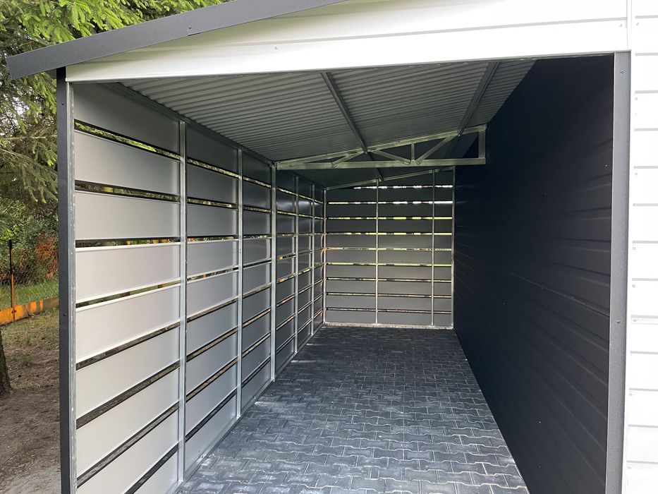 Garaz blaszany 7x6 plus wiata 2x6, KONSTRUKSCJA OCYNKOWANA.