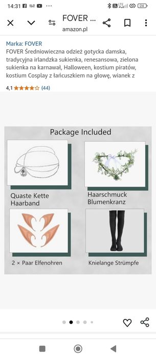 Cosplay Elf.stroj przebrania.L.FOVER Średniowieczna gotycka odzież dam