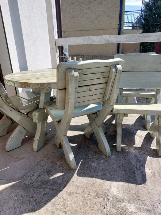 Komplet ogrodowy Miłosz niebieski stół 110cm 4 krzesła