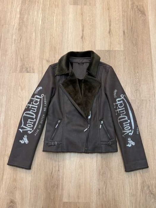 Von Dutch Vintage 00s Motorcycle S kurtka ramoneska z futrem y2k