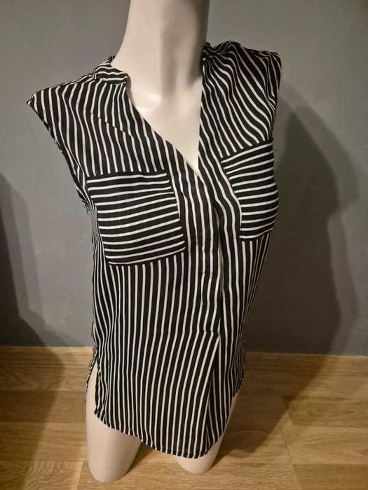 Elegancka bluzka w paski z dekoltem w serek 6 34 XS