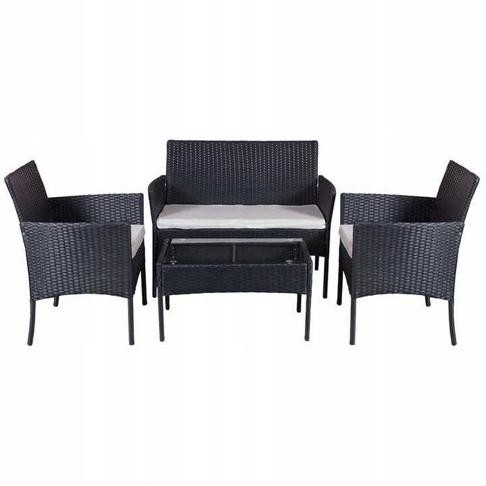 Meble Ogrodowe Technorattan Sofa 2 Fotele Stolik + Poduszki Komplet na Balkon Taras Ogród