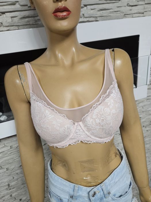 Przepiękny beżowy biustonosz koronkowy z siatką Esotiq 70e