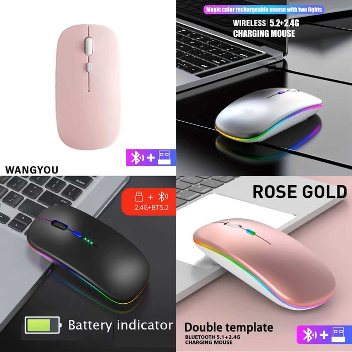 Мышка беспроводная с LED подсветкой и Bluetooth 5.2 + 2.4 Гц